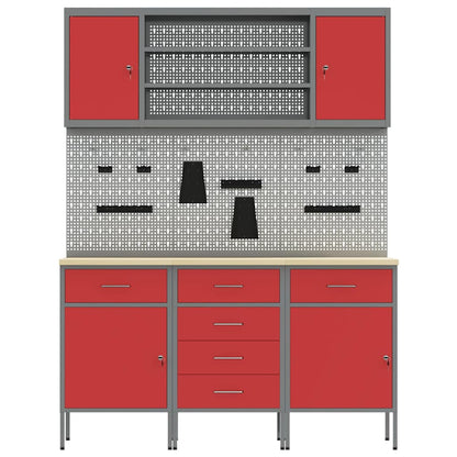 Work Cabinet with Drawer 7 pcs Red Engineered Wood and Steel