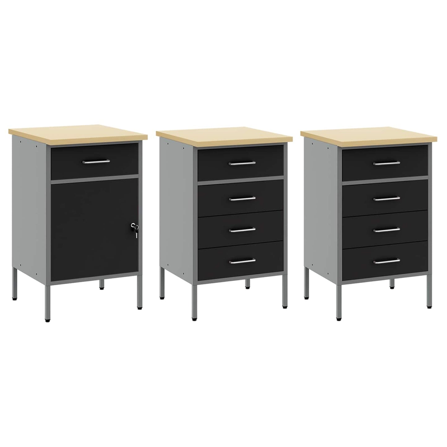 Work Cabinet with Drawer 8 pcs Black Engineered Wood and Steel