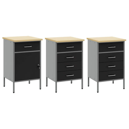Work Cabinet with Drawer 8 pcs Black Engineered Wood and Steel