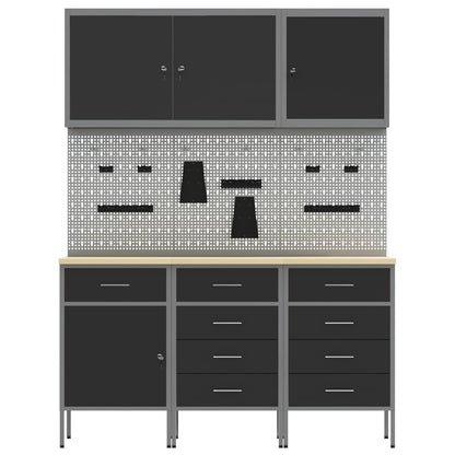 Work Cabinet with Drawer 8 pcs Black Engineered Wood and Steel