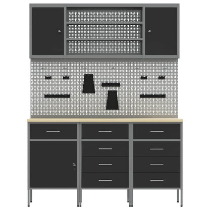 Work Cabinet with Drawer 7 pcs Black Engineered Wood and Steel