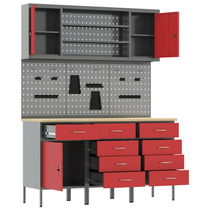 Work Cabinet with Drawer 7 pcs Red Engineered Wood and Steel
