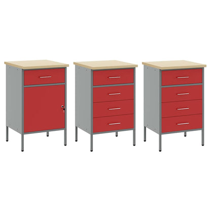 Work Cabinet with Drawer 7 pcs Red Engineered Wood and Steel