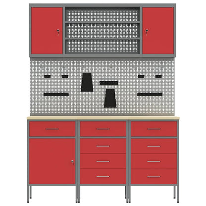 Work Cabinet with Drawer 7 pcs Red Engineered Wood and Steel
