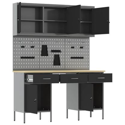 Work Cabinet with Drawer 10 pcs Black Engineered Wood and Steel