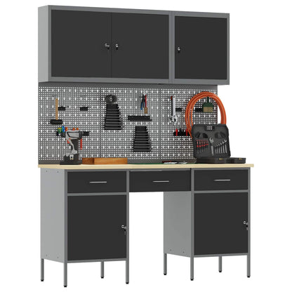 Work Cabinet with Drawer 10 pcs Black Engineered Wood and Steel