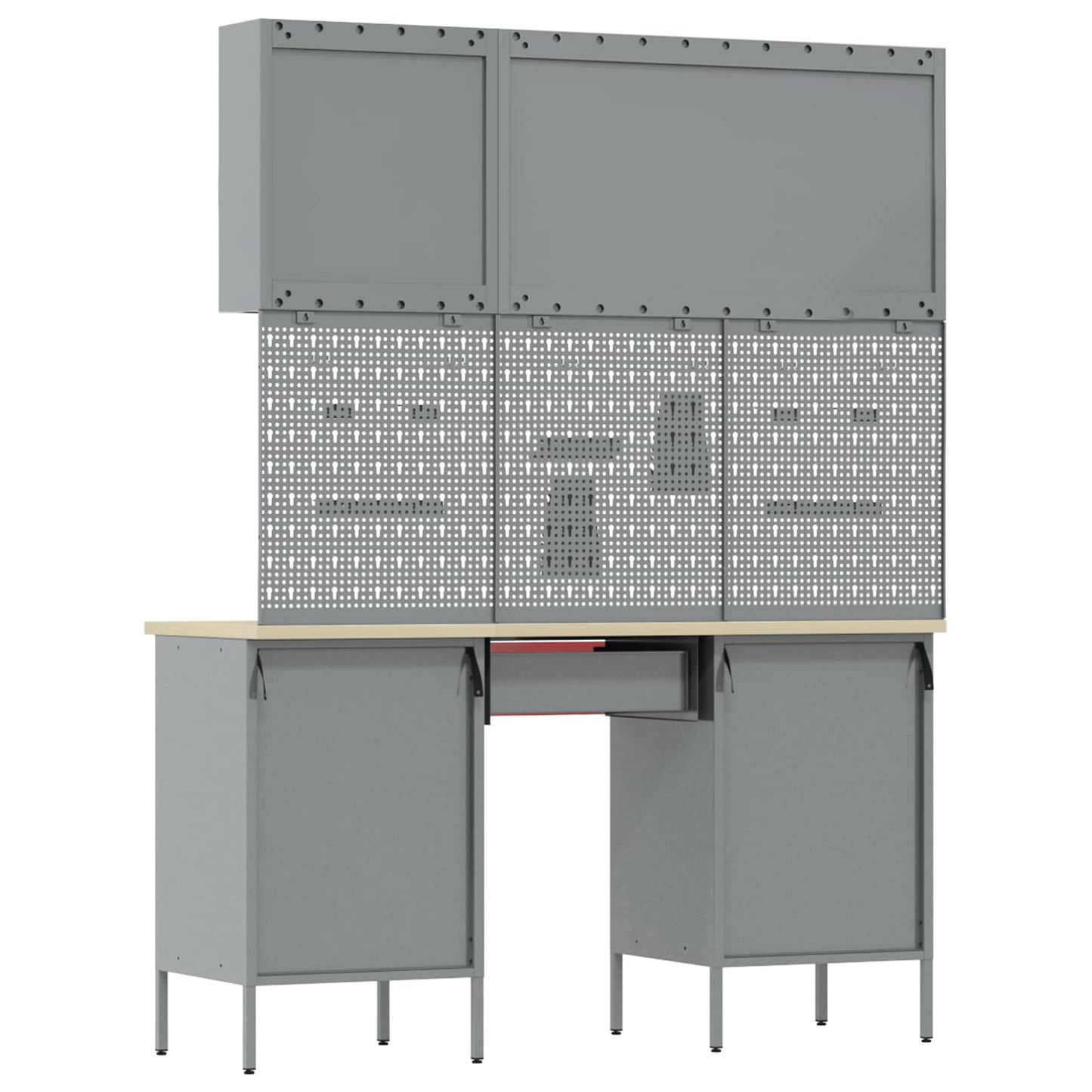 Work Cabinet 8 pcs Red and Grey Engineered Wood and Steel