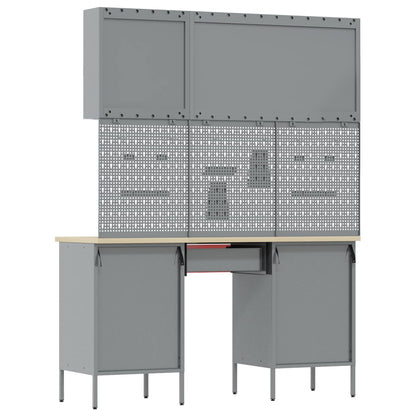 Work Cabinet 8 pcs Red and Grey Engineered Wood and Steel