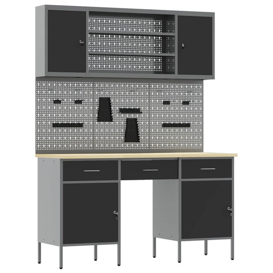 Work Cabinet with Drawer 10 pcs Black Engineered Wood and Steel