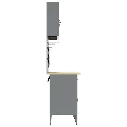 Work Cabinet with Drawer 10 pcs Black Engineered Wood and Steel
