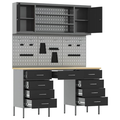 Work Cabinet with Drawer 8 pcs Black Engineered Wood and Steel