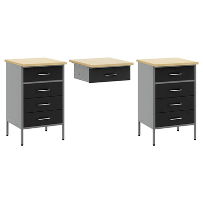 Work Cabinet with Drawer 8 pcs Black Engineered Wood and Steel