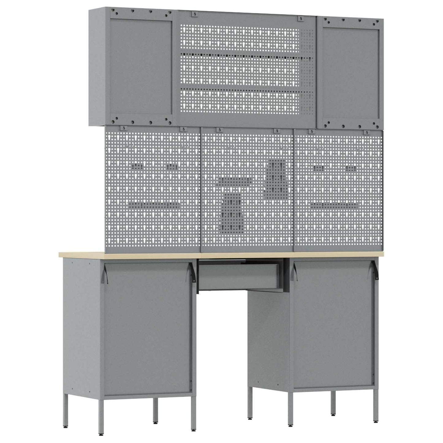 Work Cabinet with Drawer 8 pcs Black Engineered Wood and Steel