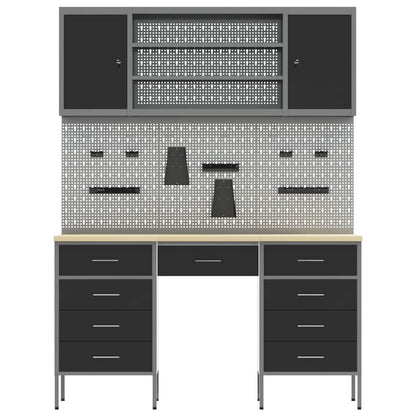 Work Cabinet with Drawer 8 pcs Black Engineered Wood and Steel