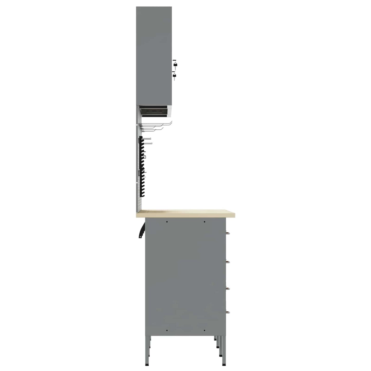 Work Cabinet with Drawer 8 pcs Black Engineered Wood and Steel