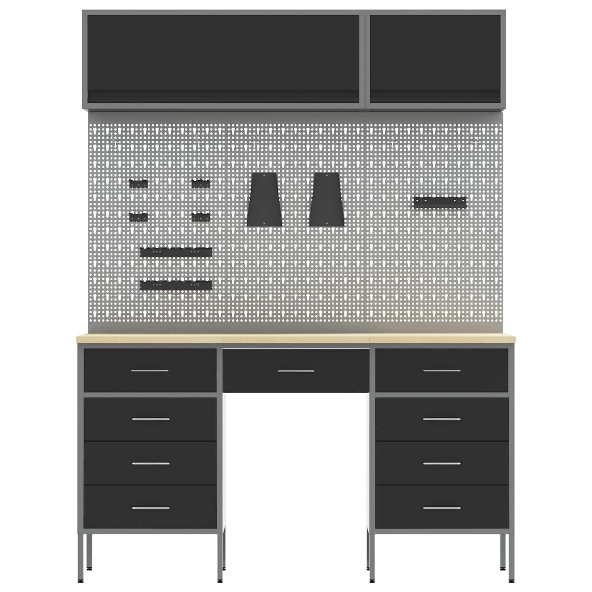 Work Cabinet Set with Drawer with Storage Manual 8 pcs Black