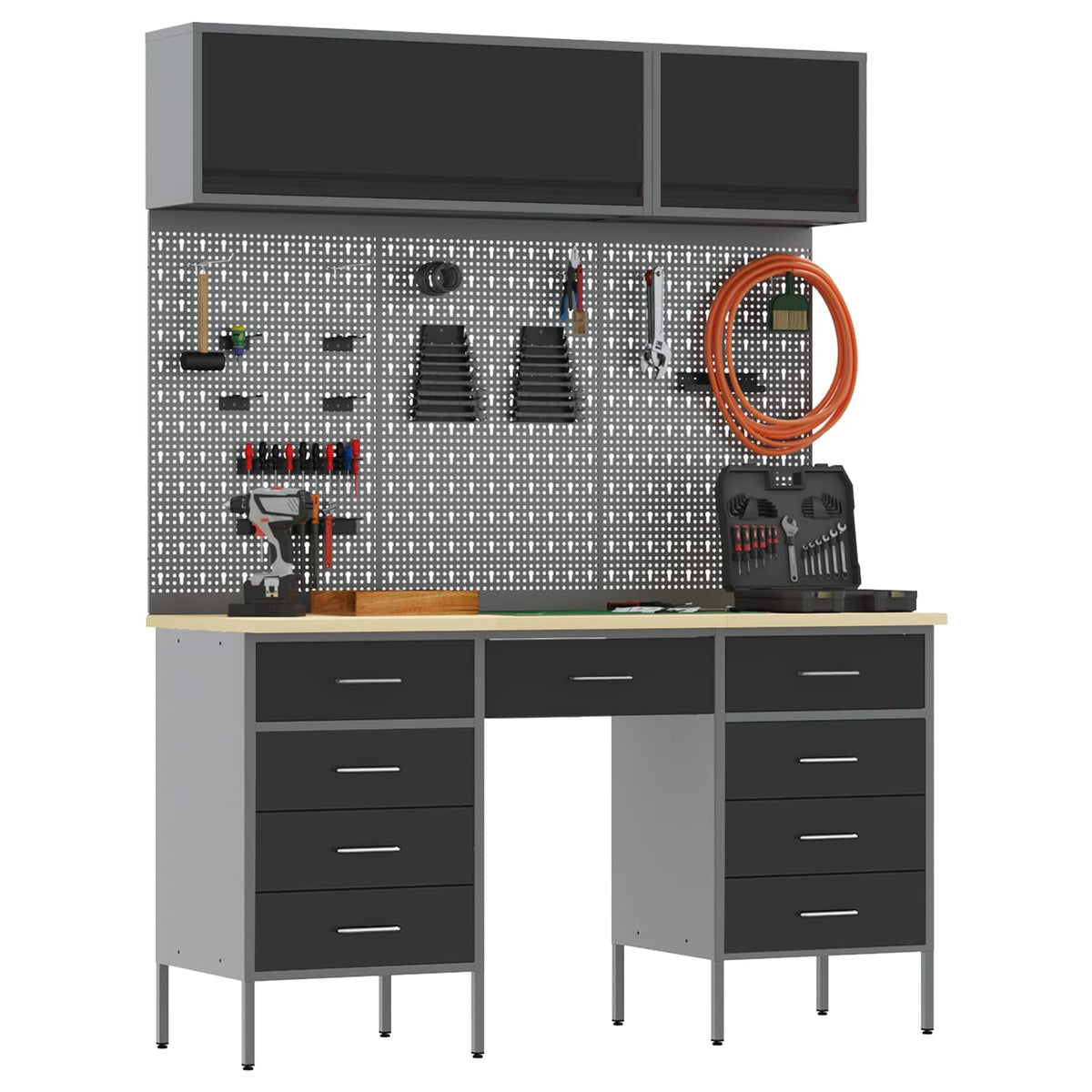 Work Cabinet Set with Drawer with Storage Manual 8 pcs Black