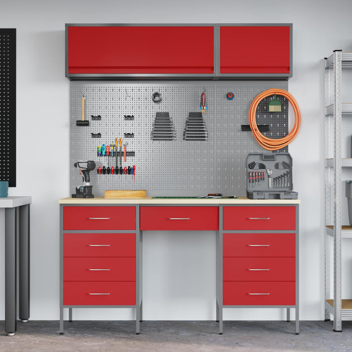 Work Cabinet Set with Drawer with Storage Manual 8 pcs Red