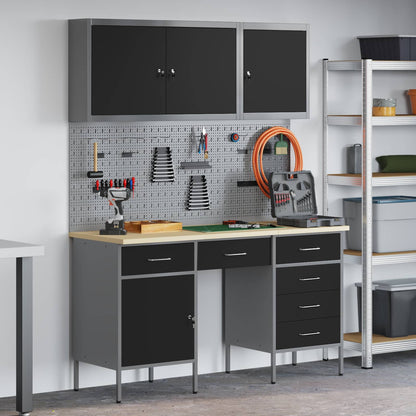 Work Cabinet with Drawer 8 pcs Black Engineered Wood and Steel