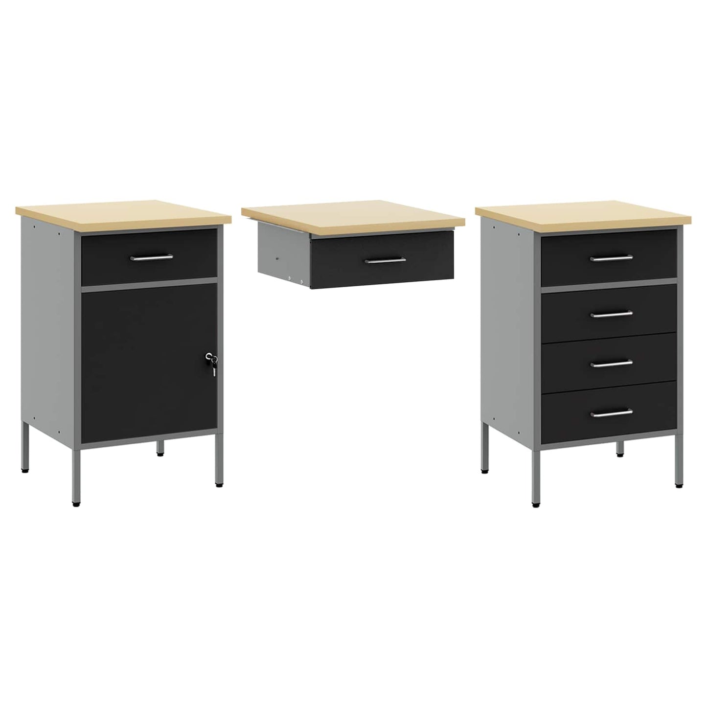 Work Cabinet with Drawer 8 pcs Black Engineered Wood and Steel