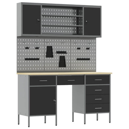 Work Cabinet with Drawer 8 pcs Black Engineered Wood and Steel