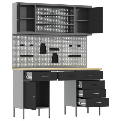 Work Cabinet with Drawer 8 pcs Black Engineered Wood and Steel