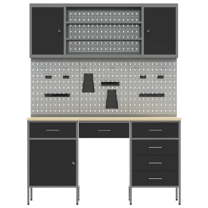 Work Cabinet with Drawer 8 pcs Black Engineered Wood and Steel