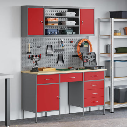 Work Cabinet with Drawer 8 pcs Red Engineered Wood and Steel