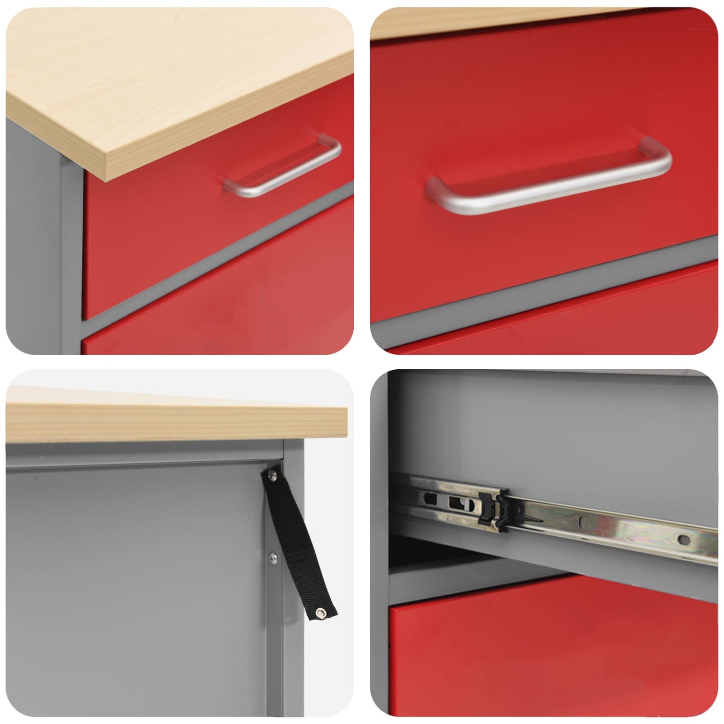 Work Cabinet with Drawer 10 pcs Red Engineered Wood and Steel