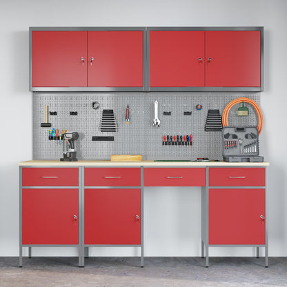 Work Cabinet with Drawer 10 pcs Red Engineered Wood and Steel