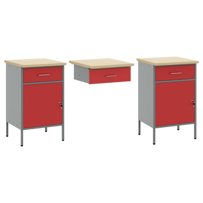 Work Cabinet with Drawer 10 pcs Red Engineered Wood and Steel