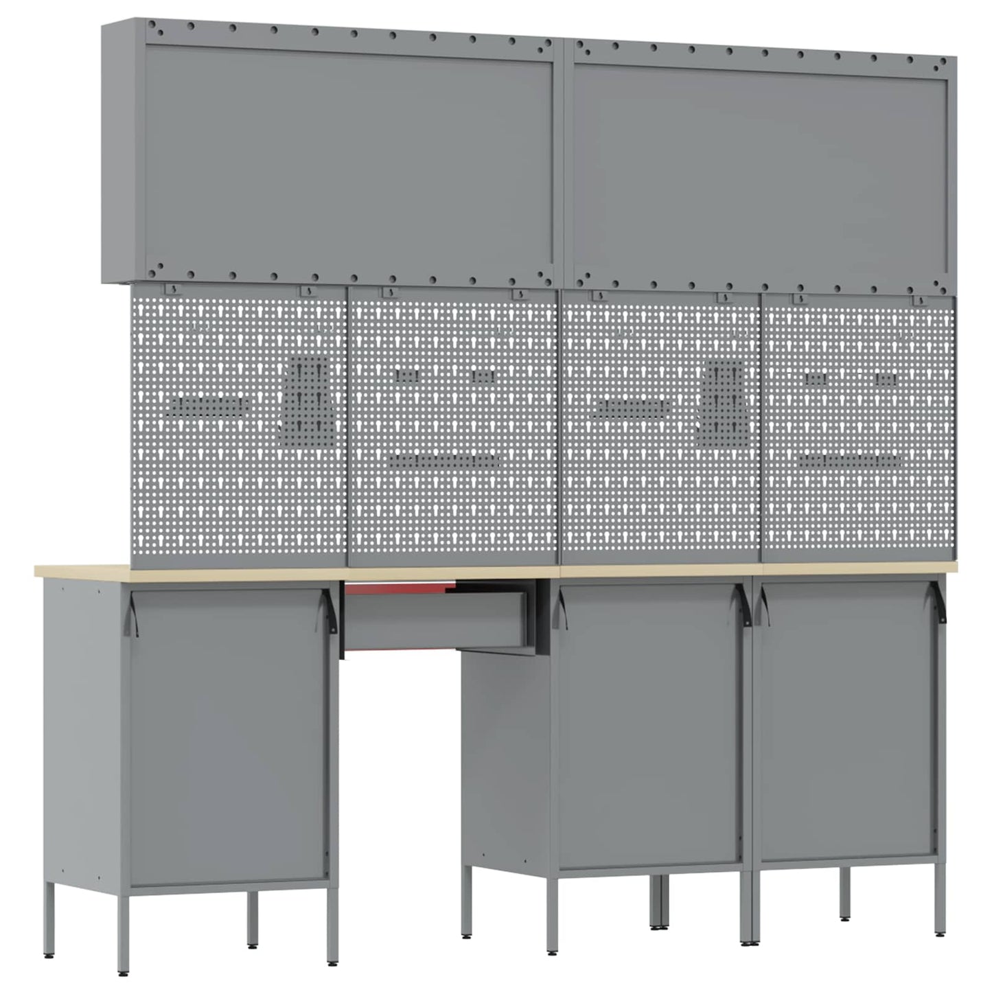 Work Cabinet with Drawer 10 pcs Red Engineered Wood and Steel