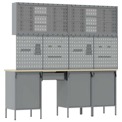 Work Cabinet with Drawer 10 pcs Black Engineered Wood and Steel