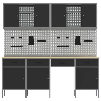 Work Cabinet with Drawer 10 pcs Black Engineered Wood and Steel