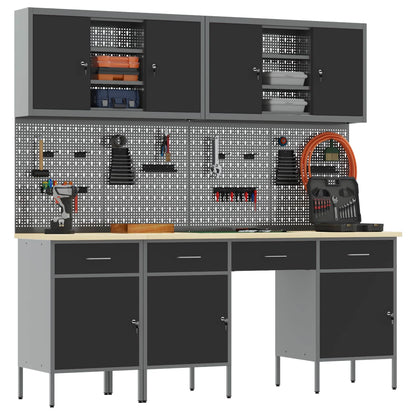 Work Cabinet with Drawer 10 pcs Black Engineered Wood and Steel
