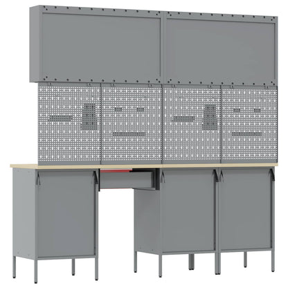 Work Cabinet with Drawer 10 pcs Red Engineered Wood and Steel