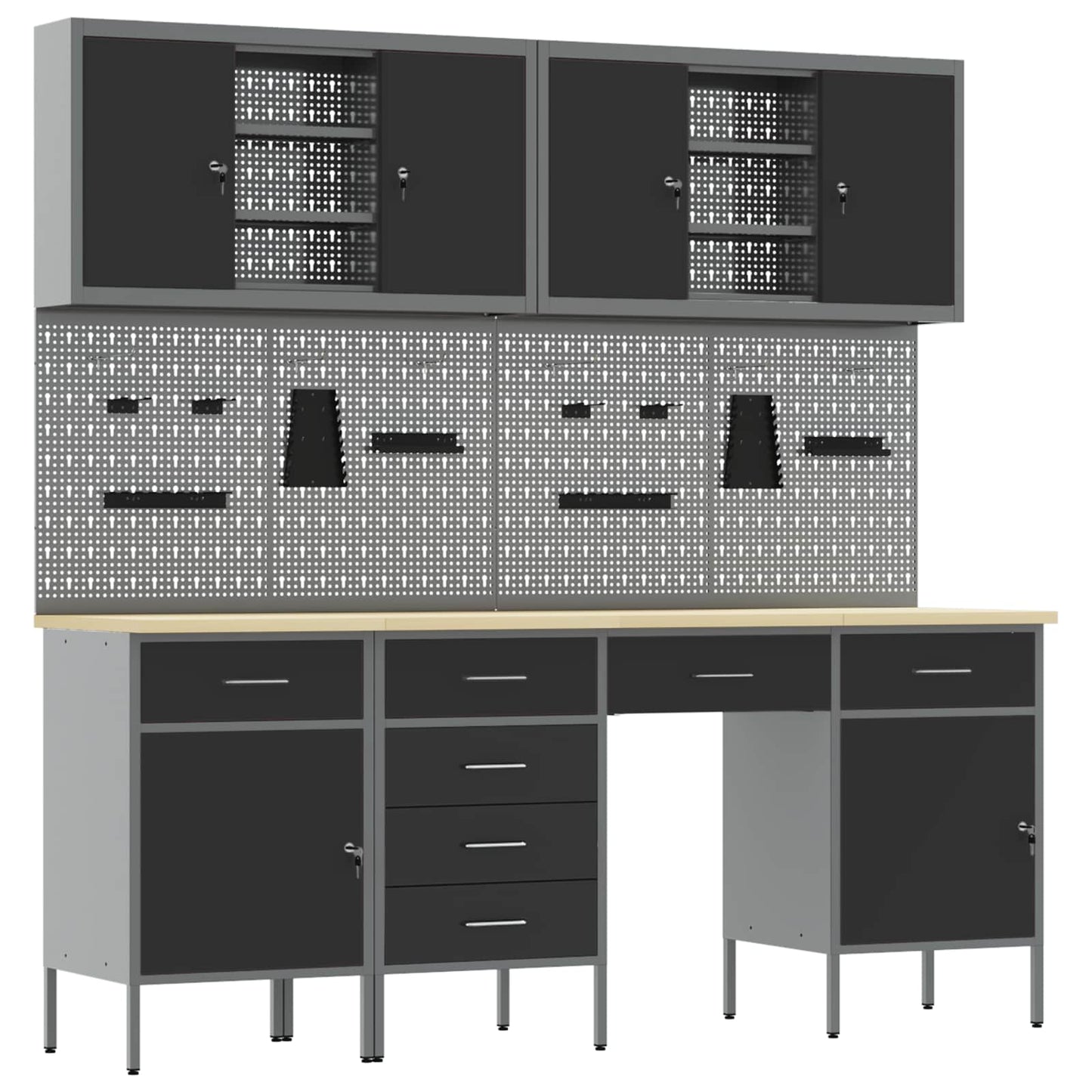 Work Cabinet with Drawer 10 pcs Black Engineered Wood and Steel