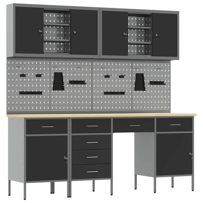 Work Cabinet with Drawer 10 pcs Black Engineered Wood and Steel