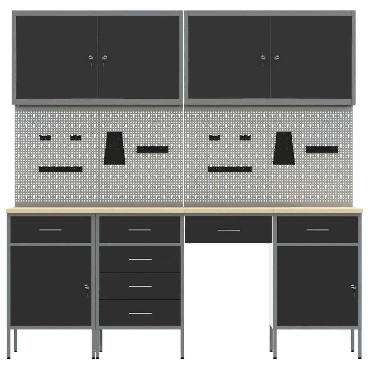 Work Cabinet with Drawer 10 pcs Black Engineered Wood and Steel