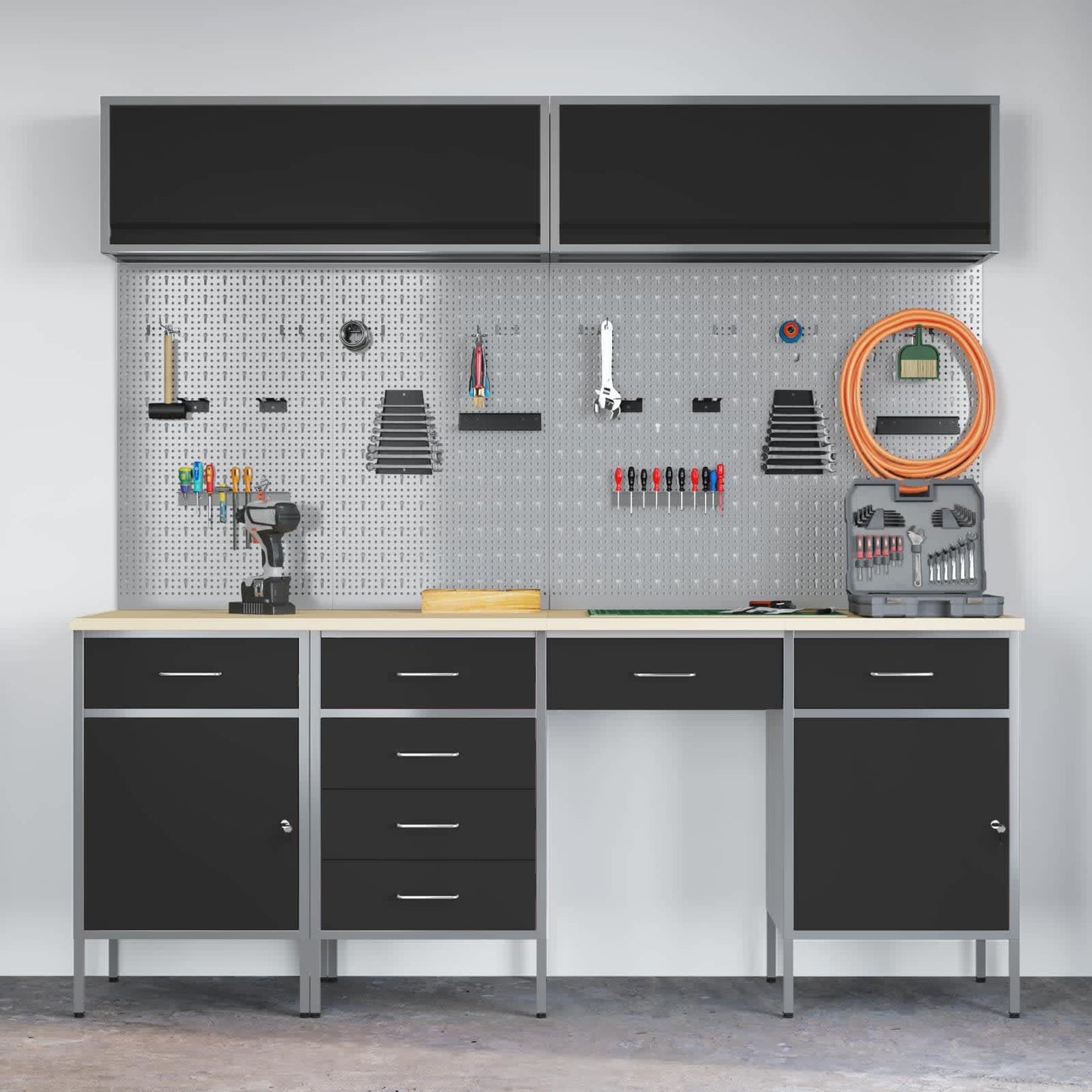 Work Cabinet Set with Drawer with Storage Manual 10 pcs Black