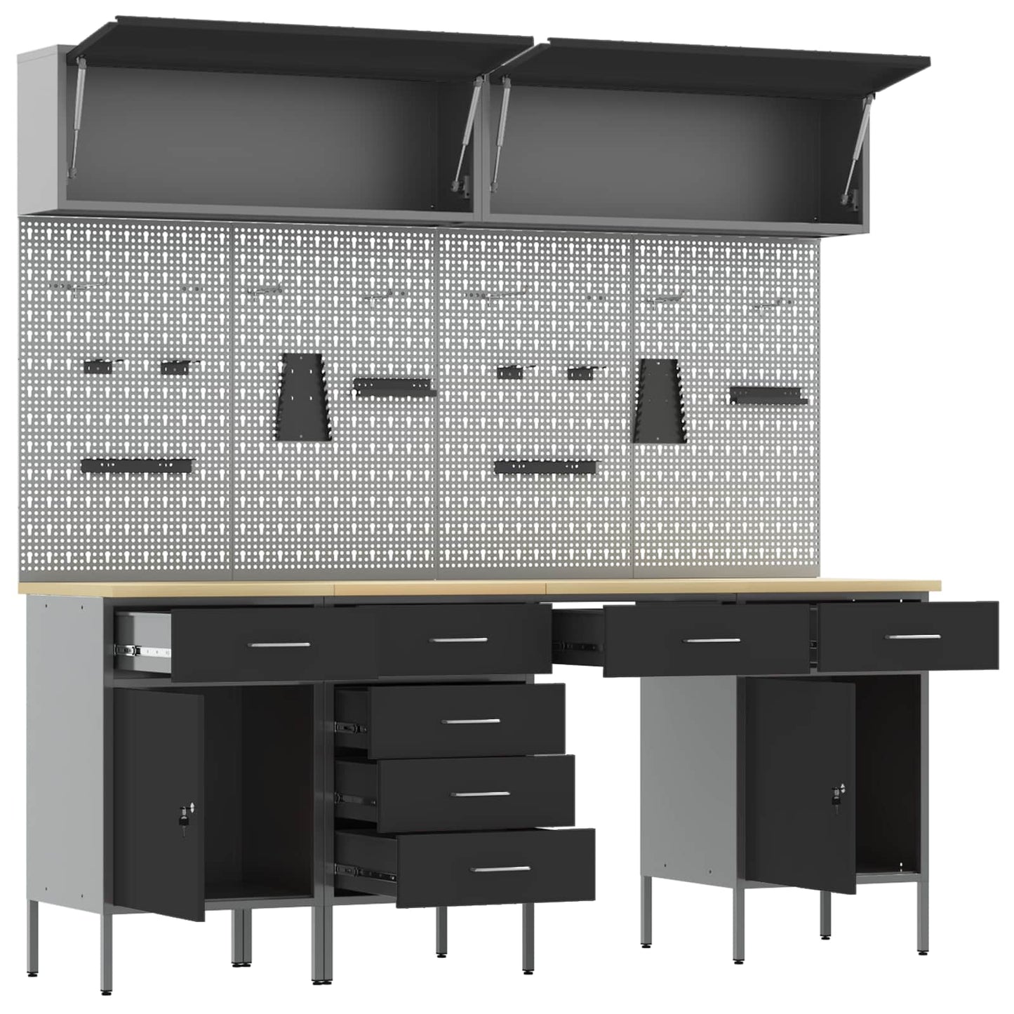 Work Cabinet Set with Drawer with Storage Manual 10 pcs Black