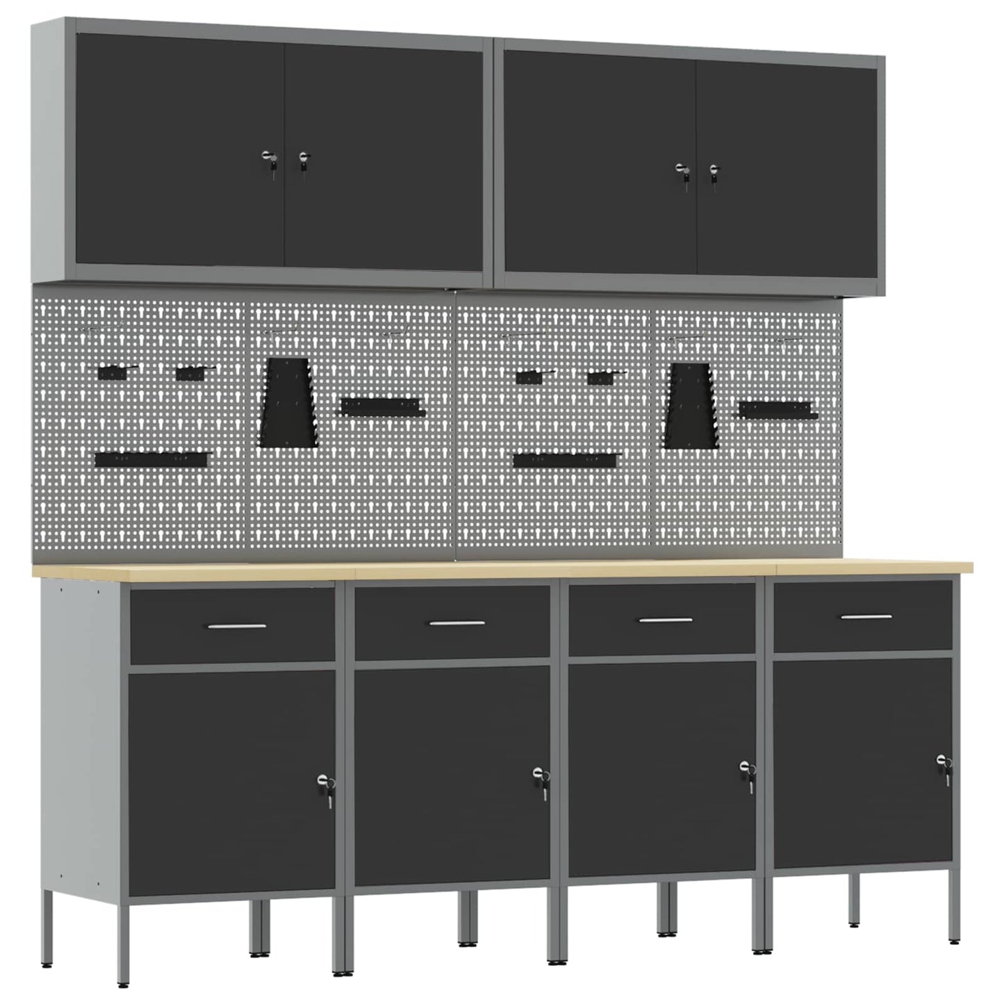 Work Cabinet with Drawer 10 pcs Black Engineered Wood and Steel