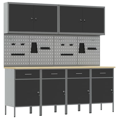 Work Cabinet with Drawer 10 pcs Black Engineered Wood and Steel