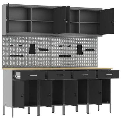 Work Cabinet with Drawer 10 pcs Black Engineered Wood and Steel