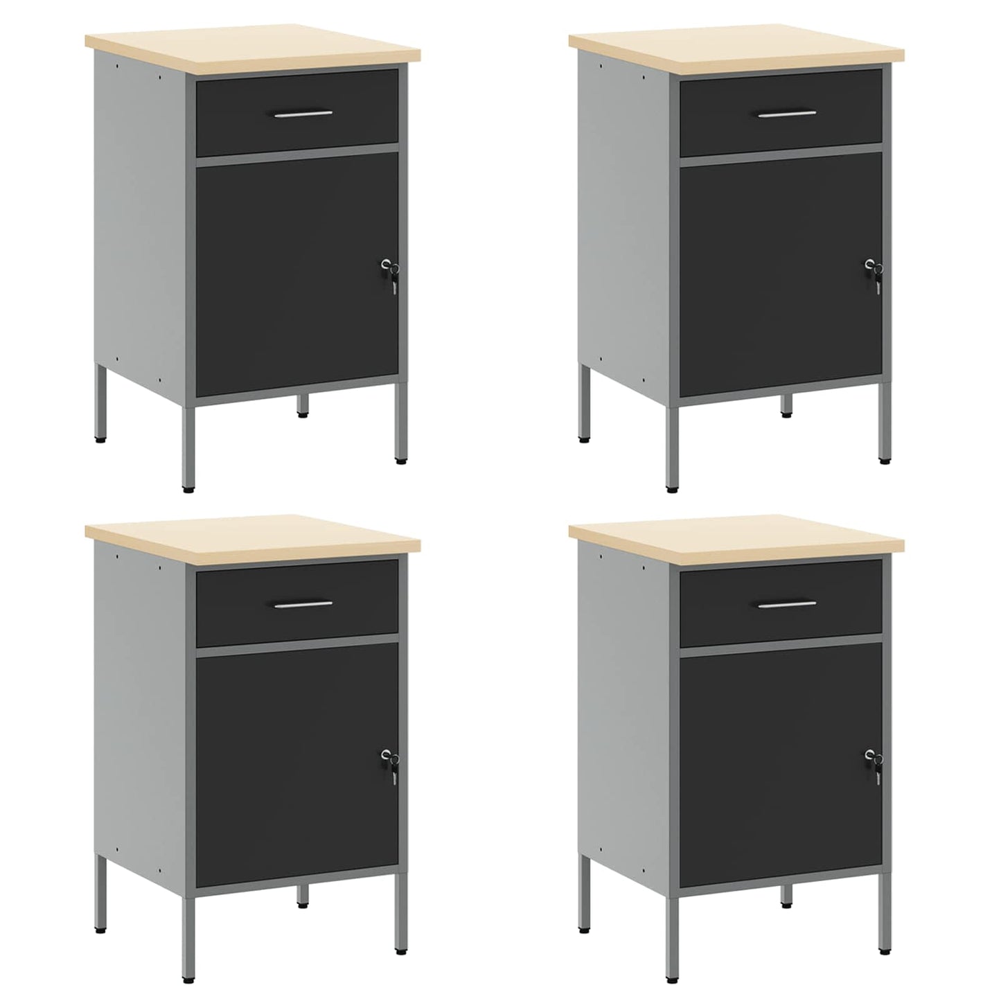 Work Cabinet with Drawer 10 pcs Black Engineered Wood and Steel
