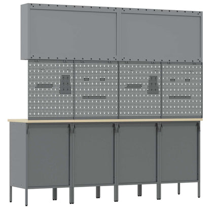 Work Cabinet with Drawer 10 pcs Black Engineered Wood and Steel