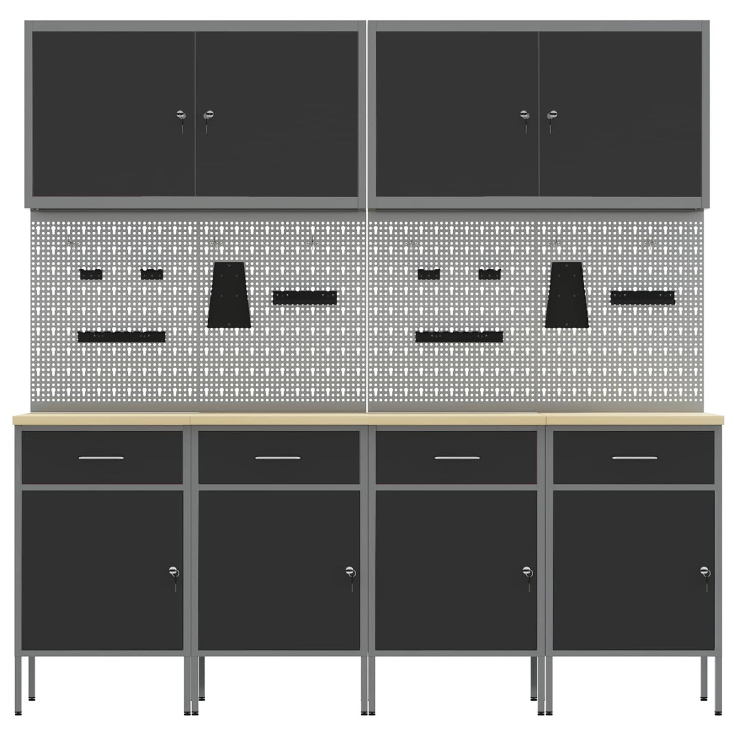 Work Cabinet with Drawer 10 pcs Black Engineered Wood and Steel
