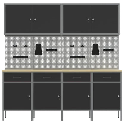 Work Cabinet with Drawer 10 pcs Black Engineered Wood and Steel