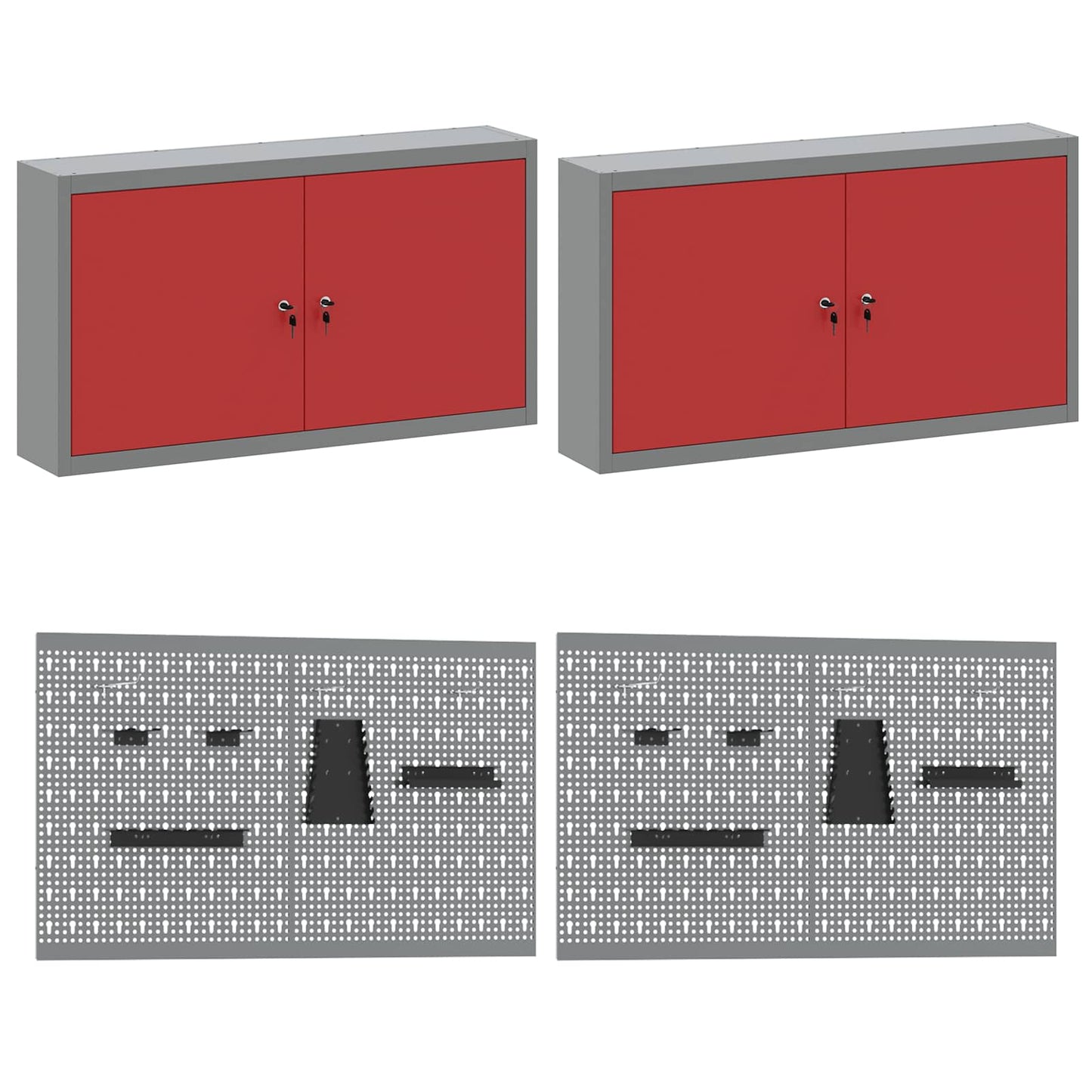 Work Cabinet with Drawer 10 pcs Red Engineered Wood and Steel