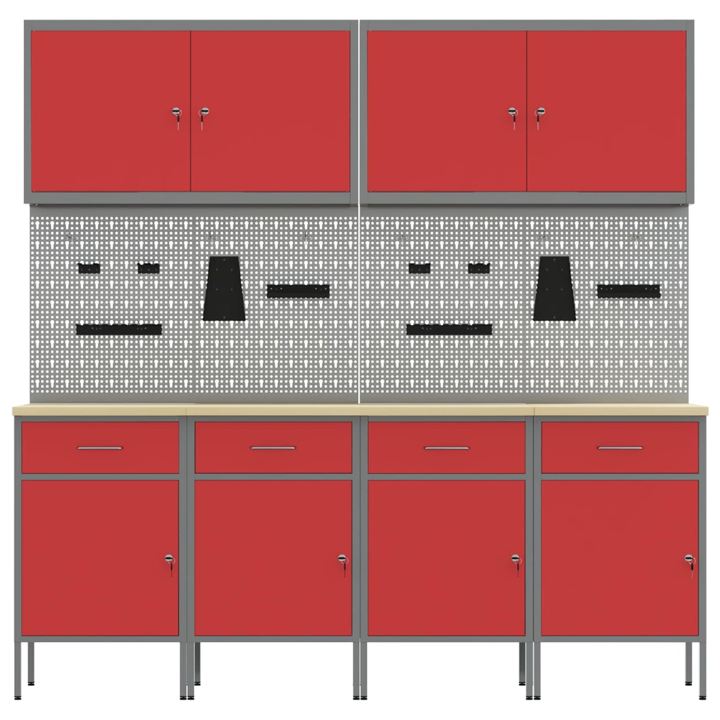 Work Cabinet with Drawer 10 pcs Red Engineered Wood and Steel